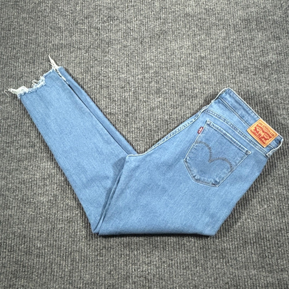 Levi's 711 Skinny Jeans Women 32 Blue Distressed Raw Hem Denim Casual Classic